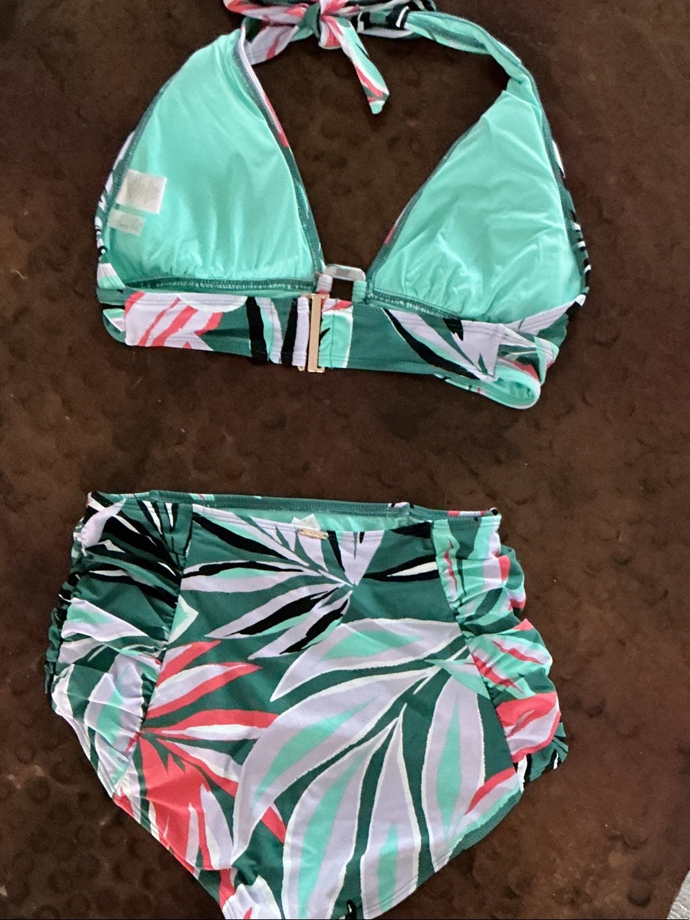 Anne Cole Green Tropical Halter High-Waist Two-Piece Swimsuit - Picture 4 of 5